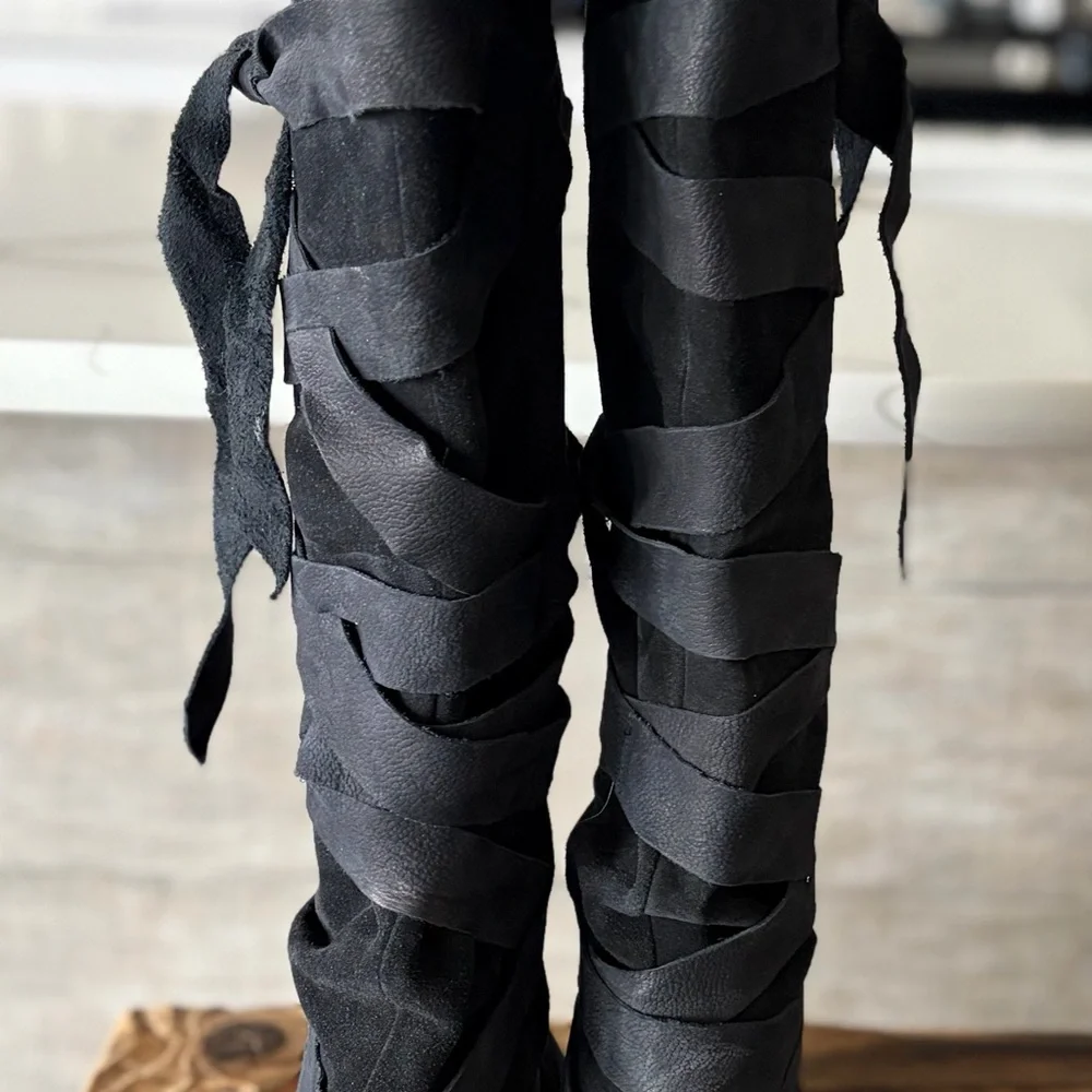 Free people Women's Paradiso  Black Suede Wrap Knee-High Boots - Picture 6 of 8